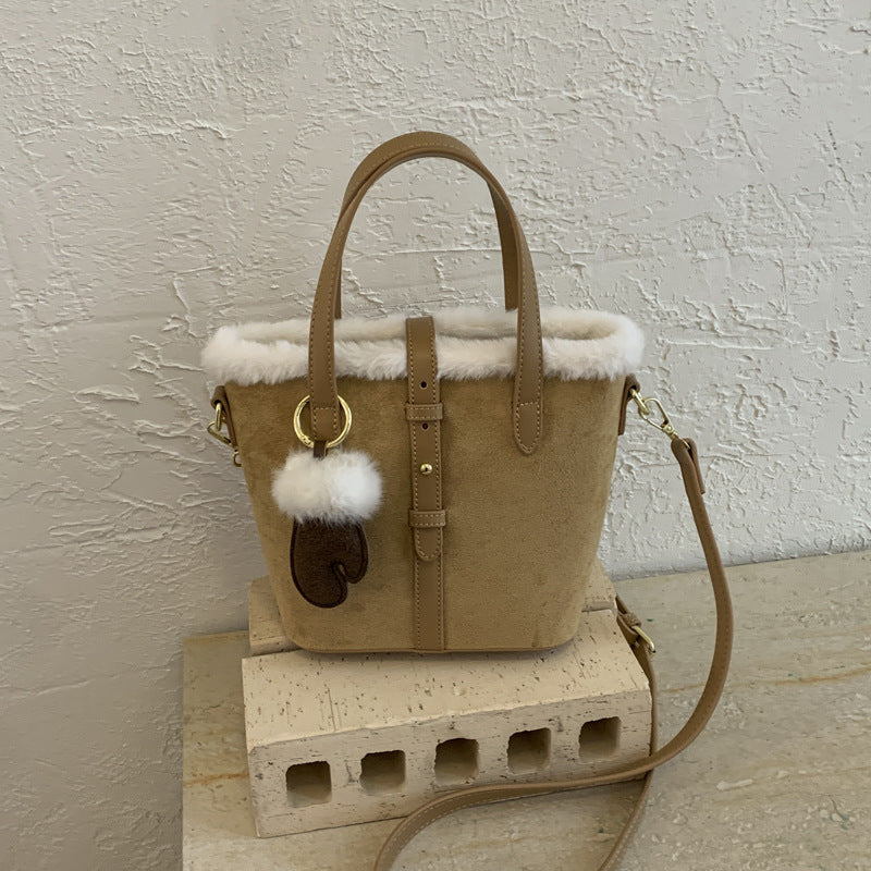 Retro Matte Splicing Bucket Bag Versatile Commuting Handbag
