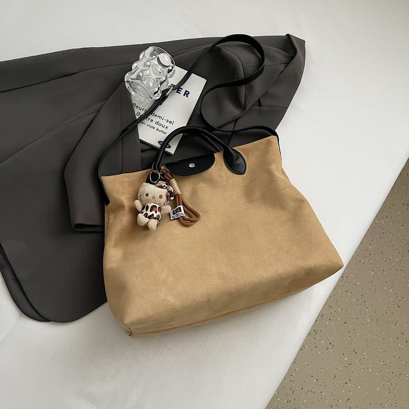 Vintage Matte Suede Large Tote Shoulder Bag for Women