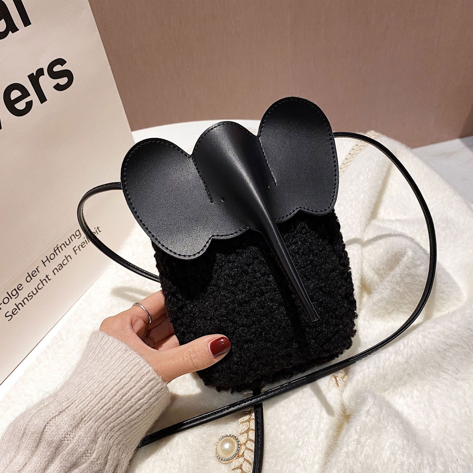 Lamb Wool Splicing Small Square Bag Fashion Messenger Bag