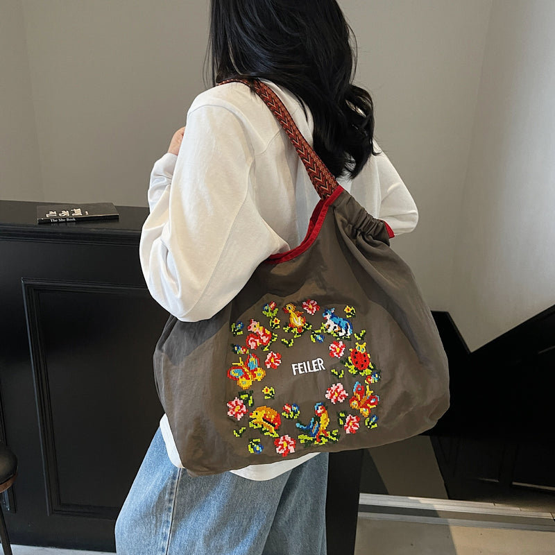 Nylon Embroidered Ball Chain Shoulder Bags for Women