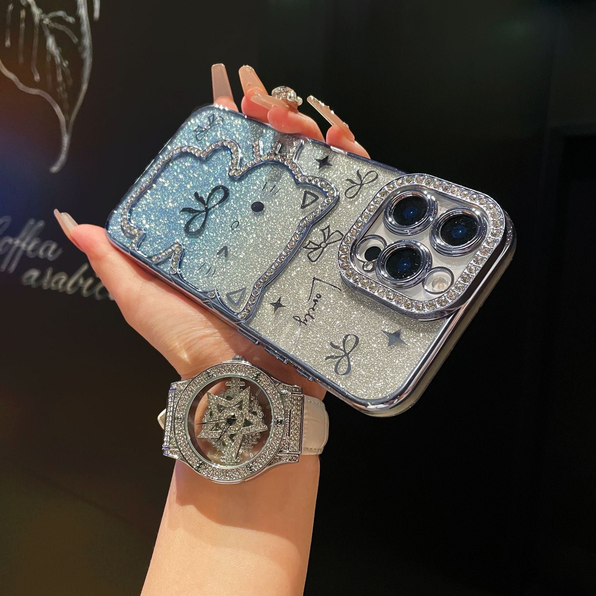 Cartoon Glitter Bow Drill Phone Case for iPhone