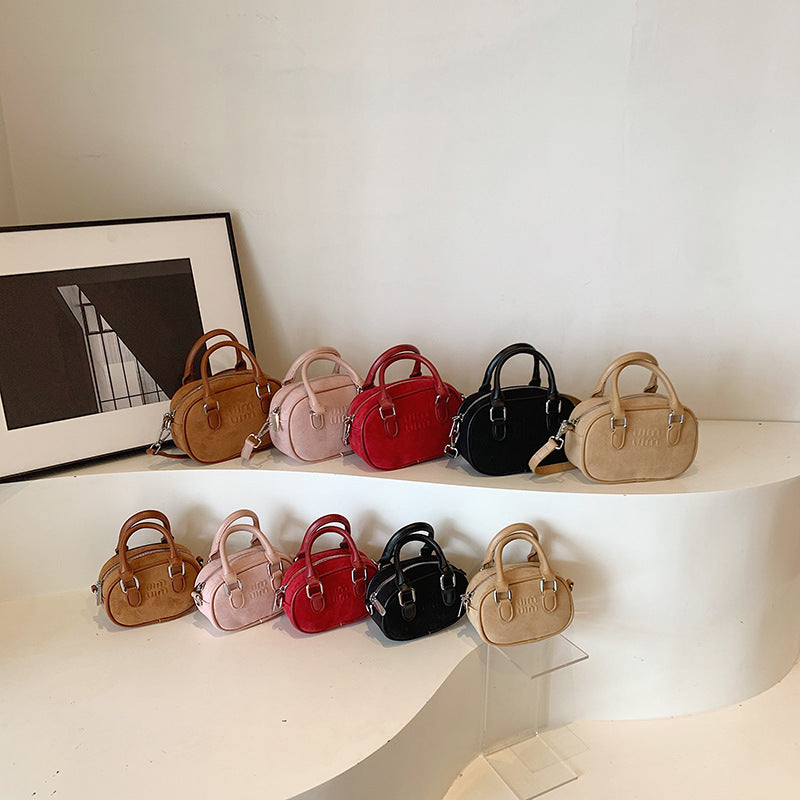 Retro Mini Matte Bowling Bag Women Crossbody Shoulder Bag