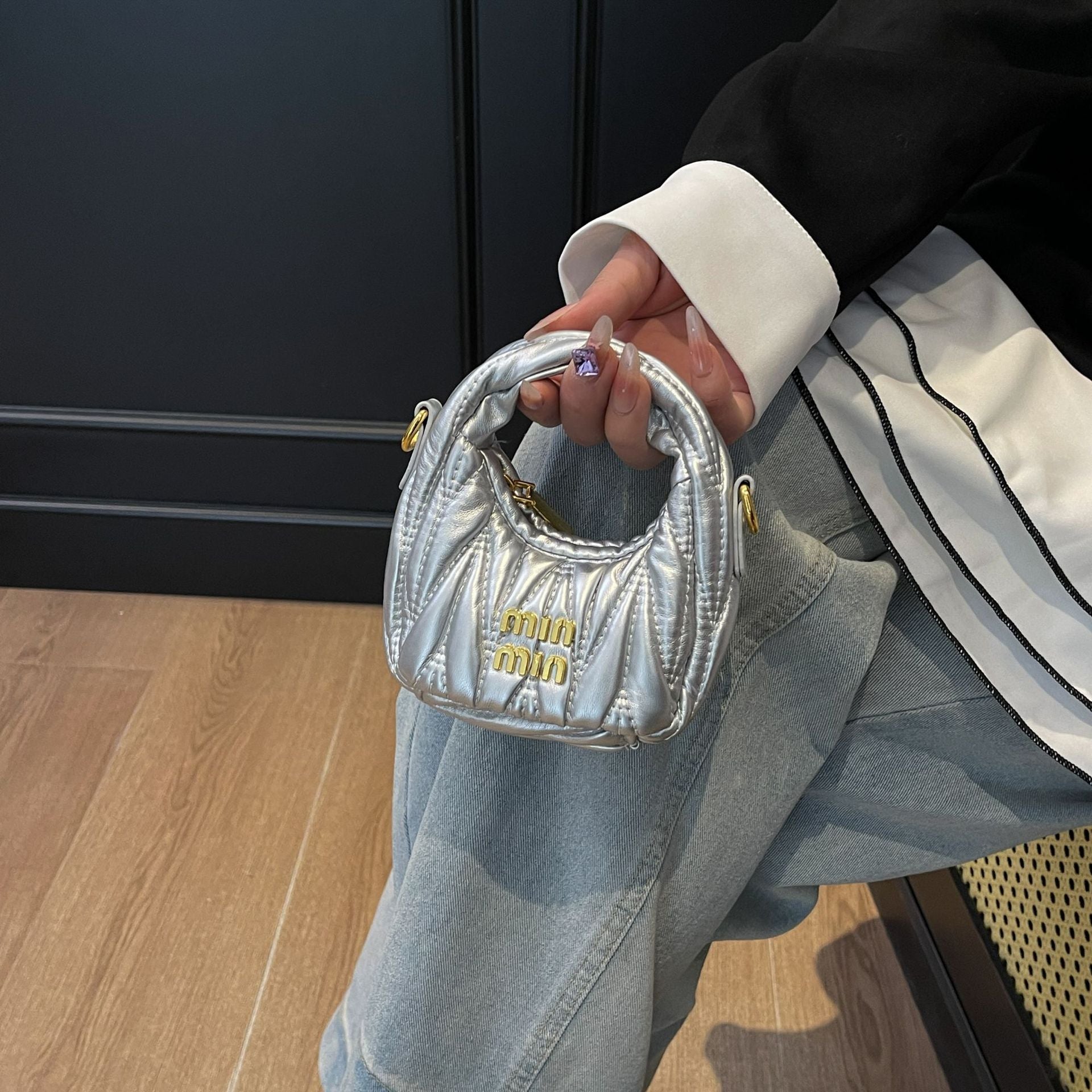 Pleated Miu Crescent Bag Luxury Shoulder Messenger Bag