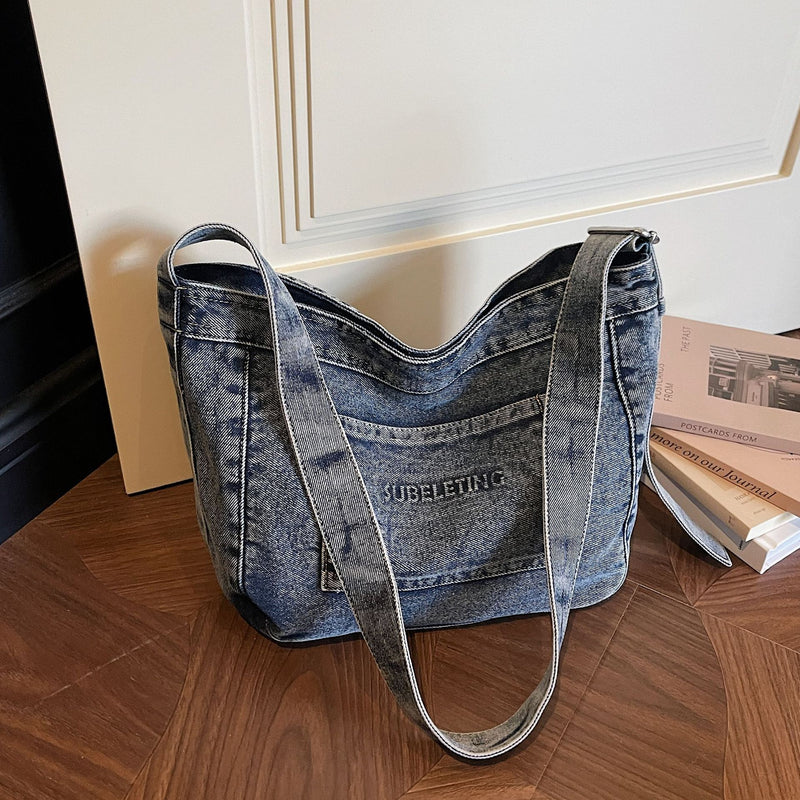 Large Capacity Denim Commuter Tote Bag