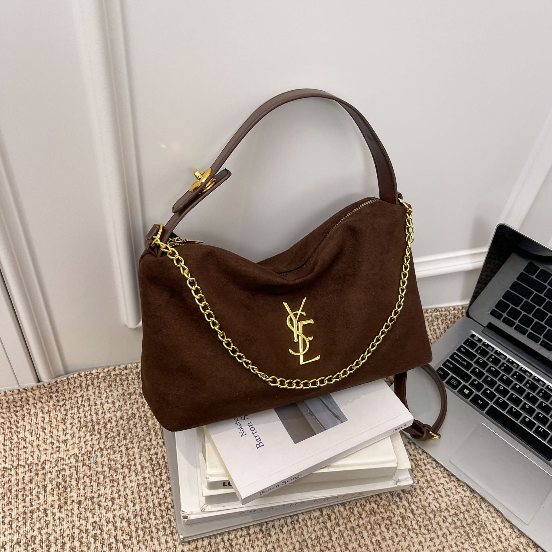 Leopard Print Suede Shoulder Bag Large Capacity Handbag