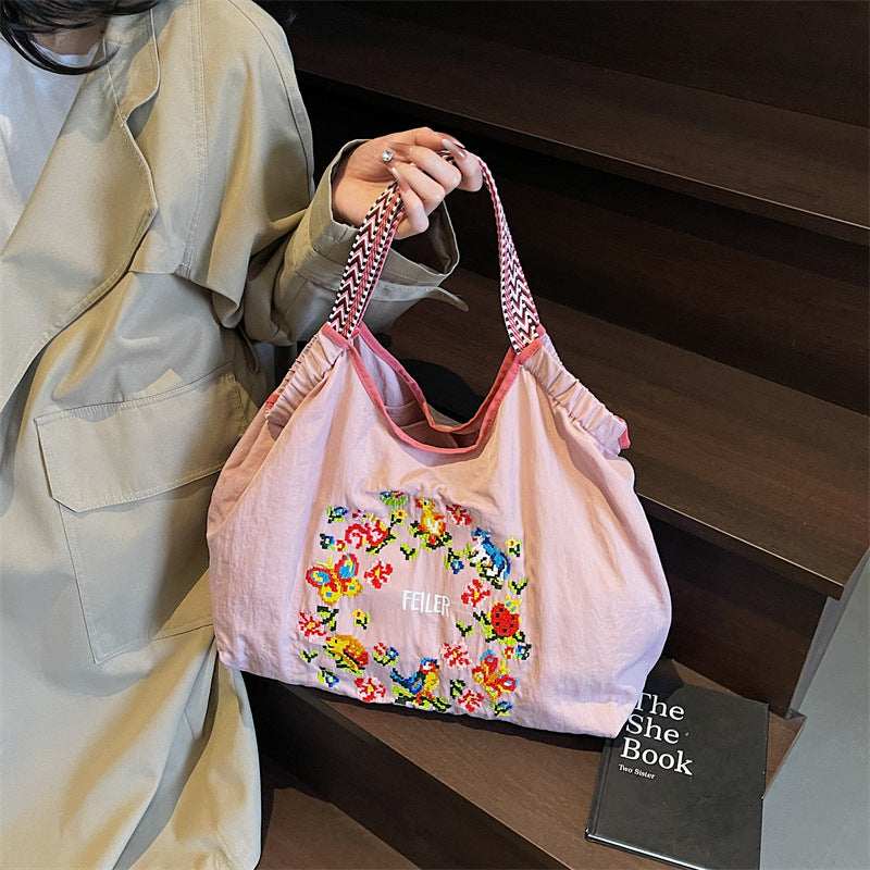 Nylon Embroidered Ball Chain Shoulder Bags for Women