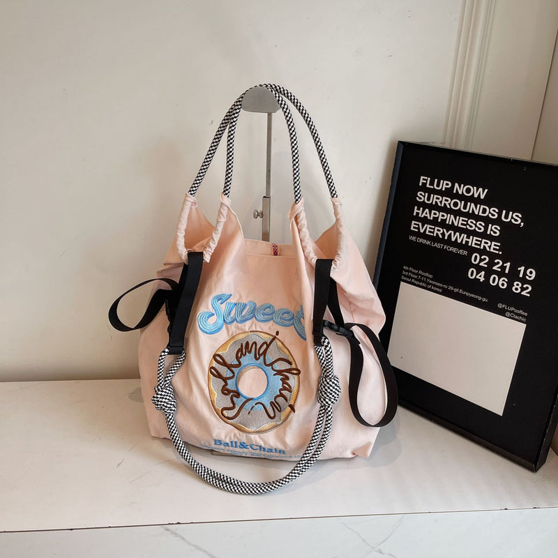 Embroidered Donut Ball Chain Nylon Bag Lightweight Eco-Friendly Shopping Bag