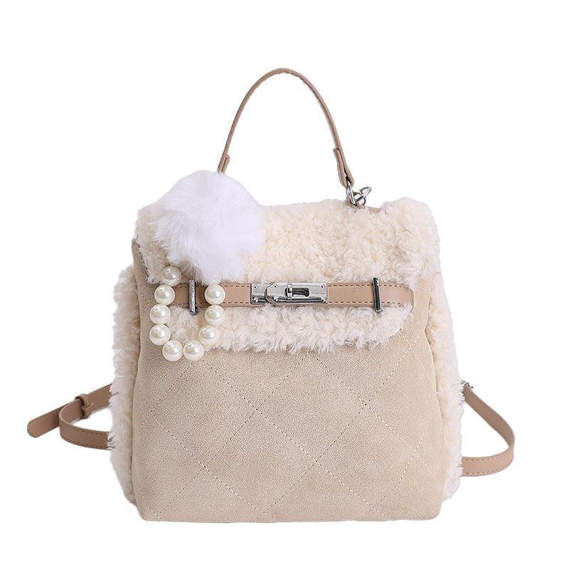 Large Capacity Rhombus Suede Casual Backpack
