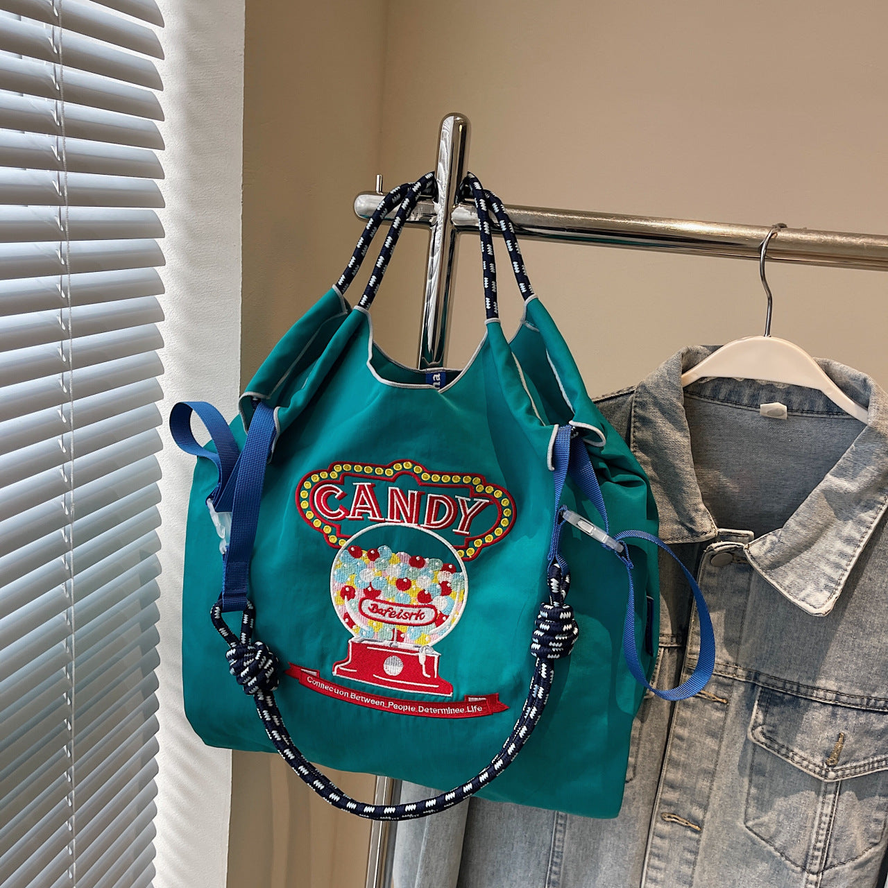 Embroidered Large Capacity Ball Chain Shoulder Bag
