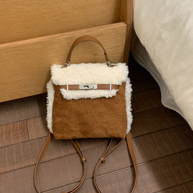 Large Capacity Rhombus Suede Casual Backpack