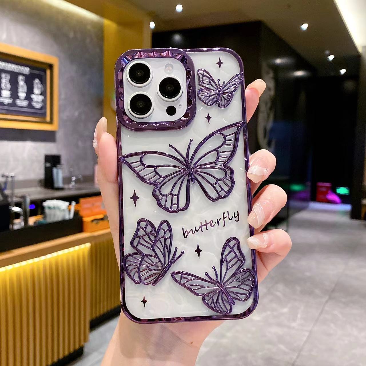 Electroplated 3D Bow Clear Case for iPhone 14 15 16 Pro Max