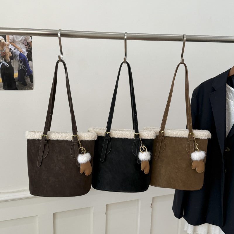 Suede Bucket Bag Large Capacity Light Luxury Shoulder Bag
