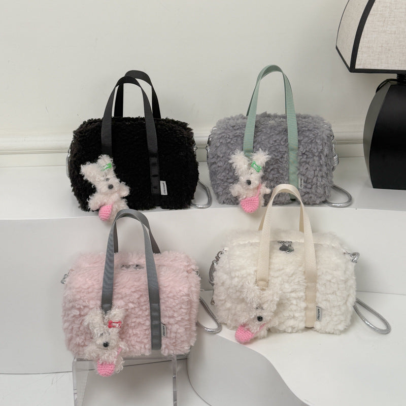 Fashion Plush Splicing Pillow Bag Commuter Contrast Color Cosmetic Bag