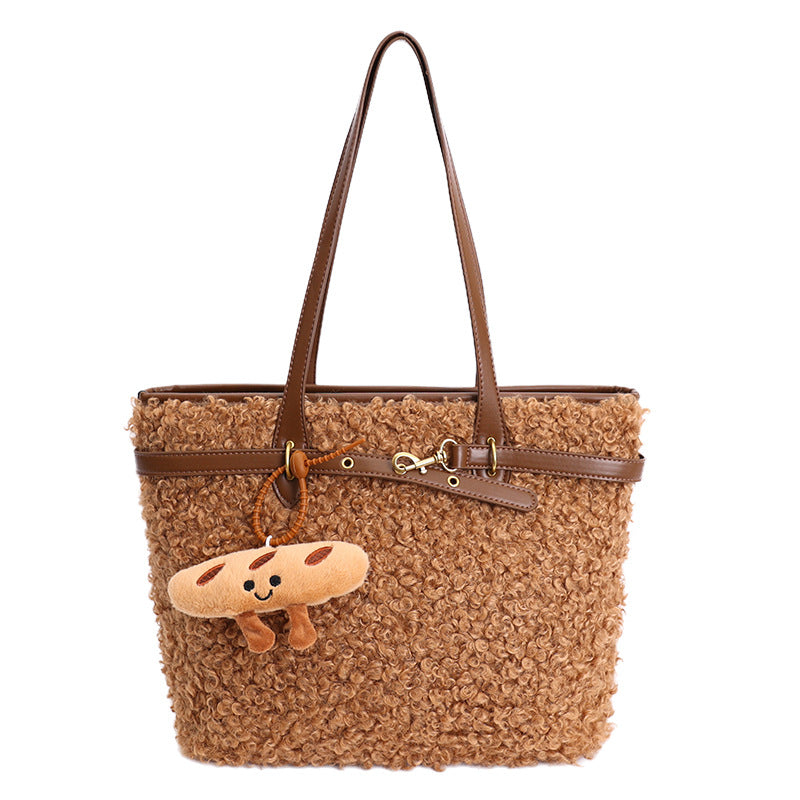 Ins Plush Premium Tote Bag Versatile Niche Gas Shoulder Bag Commuting Gas Large-Capacity Bucket Bag