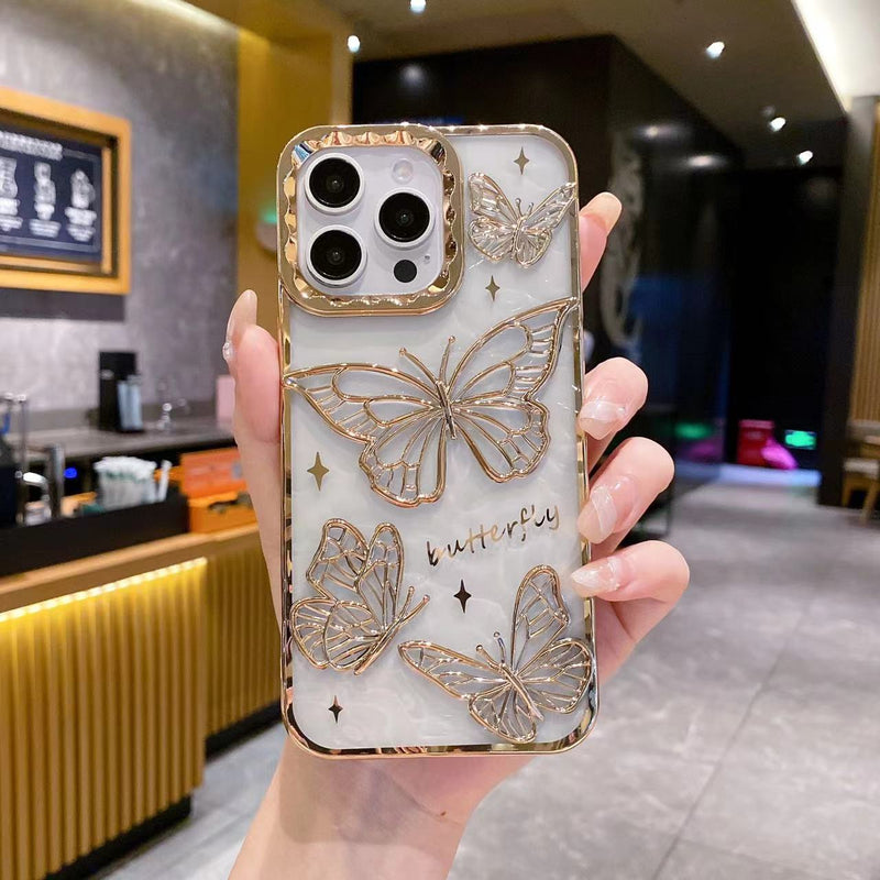 Electroplated 3D Bow Clear Case for iPhone 14 15 16 Pro Max