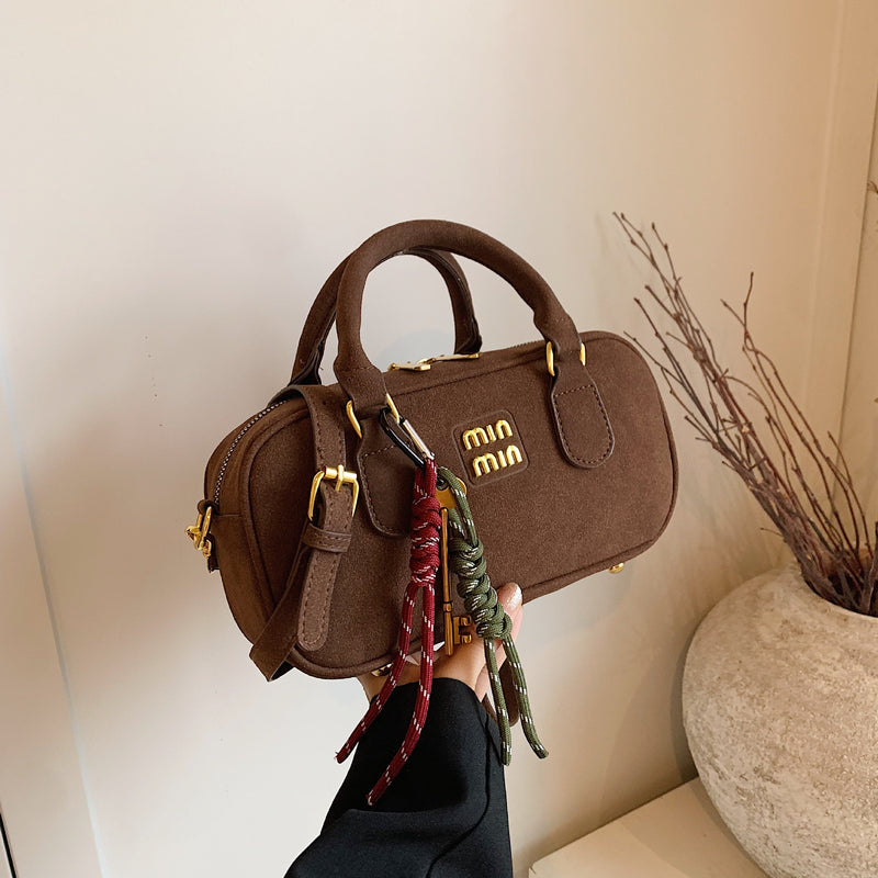 Frosted Woven Bowling Bag Shoulder Crossbody Handbag