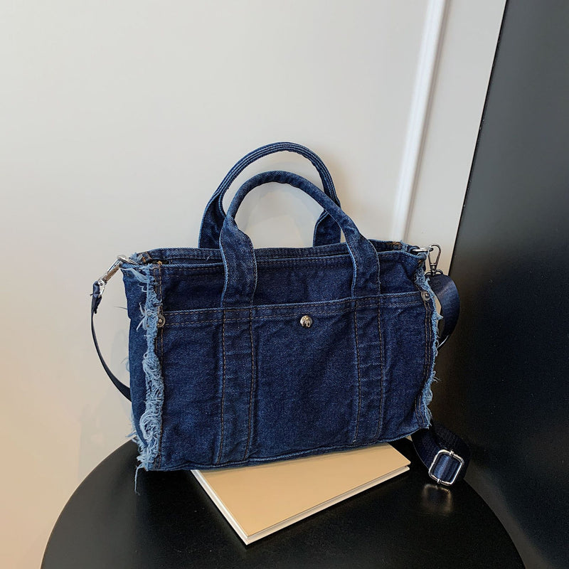 Denim Messenger Bag Large Capacity Casual Commuter Tote