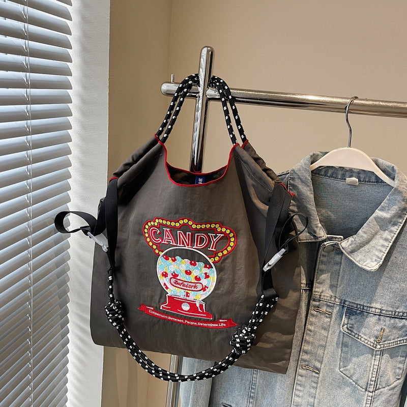 Embroidered Large Capacity Ball Chain Shoulder Bag