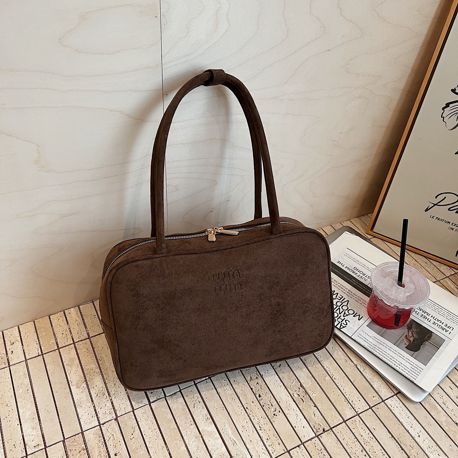Vintage Suede Miu Shoulder Bag Women's Niche Pillow Handbag
