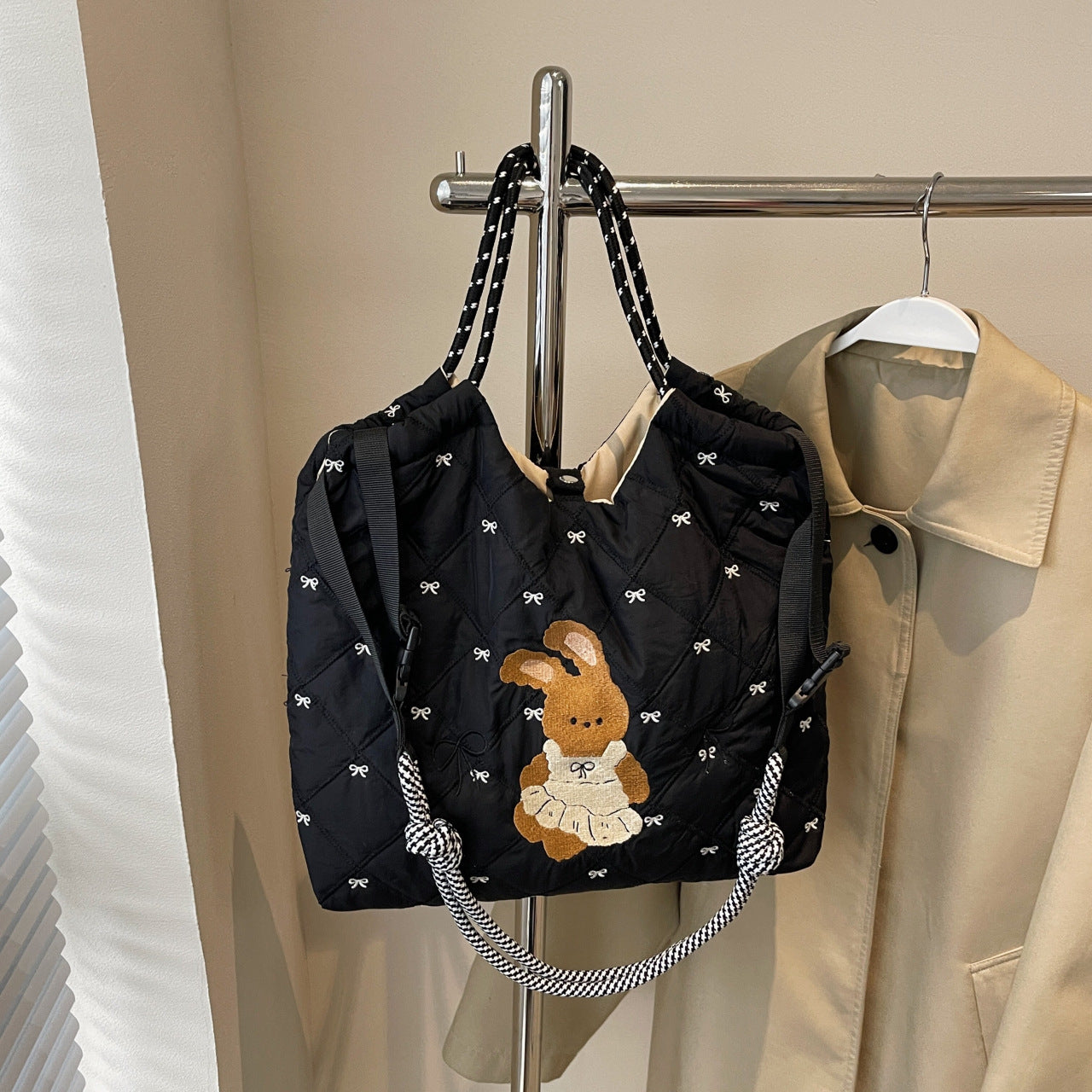 Cute Embroidered Rabbit Crossbody Bag Large Capacity