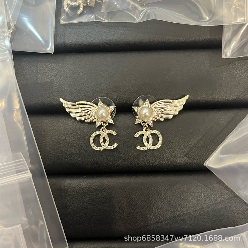 Star Double C Diamond Stud Earrings - Celebrity Style Antique Design