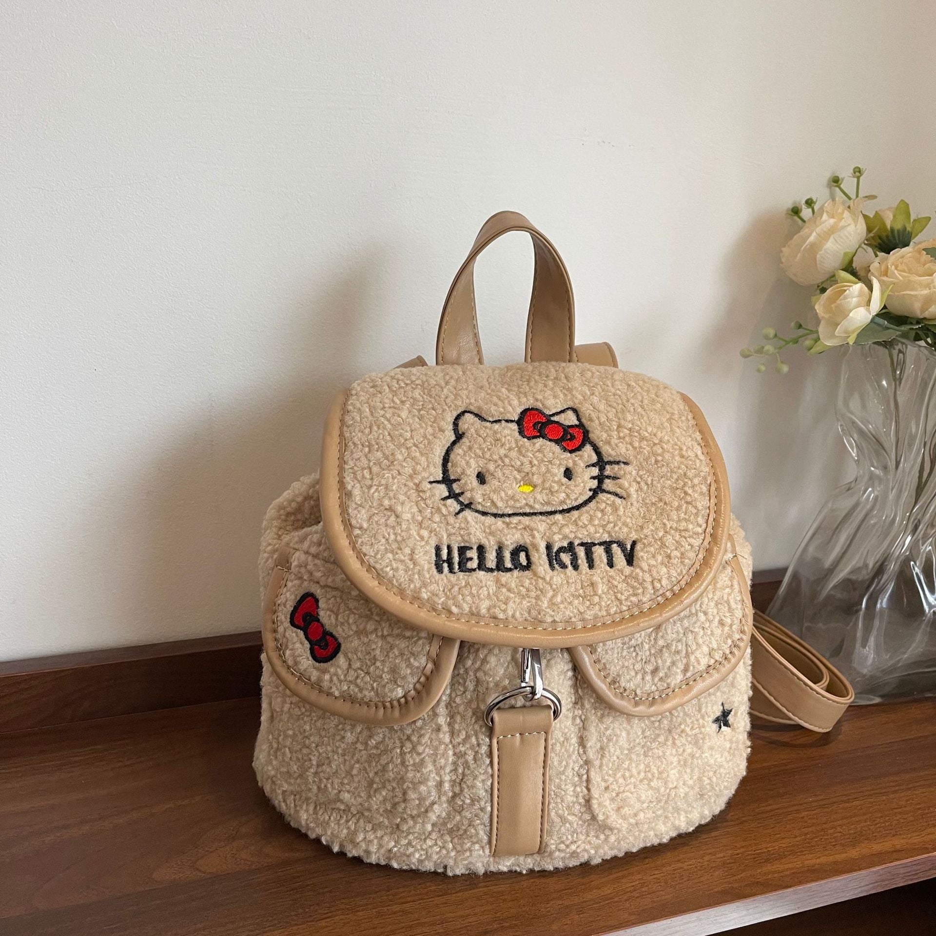 Cartoon Sweet Cat Plush Flip Backpack Large Capacity Schoolbag