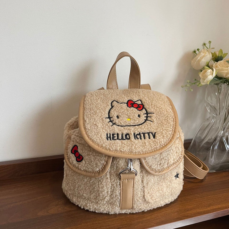 Cartoon Sweet Cat Plush Flip Backpack Large Capacity Schoolbag