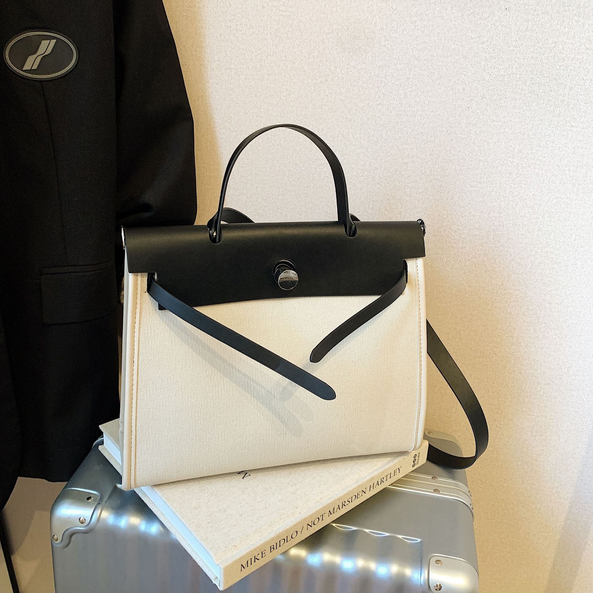 High-End Canvas Splicing Kelly Bag Large-Capacity Shoulder Bag
