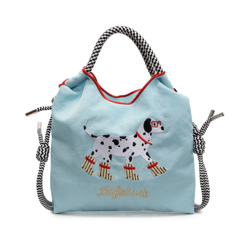 Cartoon Dog Embroidery Handbag Women's Shoulder Bag Fashion Nylon