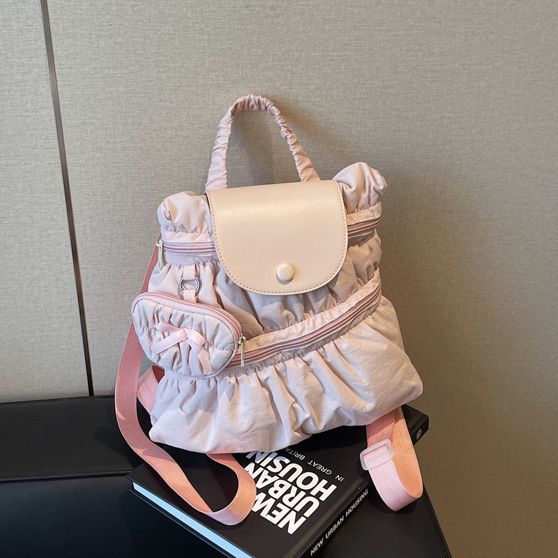 College Dragon Backpack Women Trendy Pleated Nylon Bag