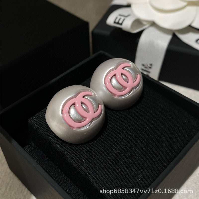 Elegant Enamel Pearl Stud Earrings for Women