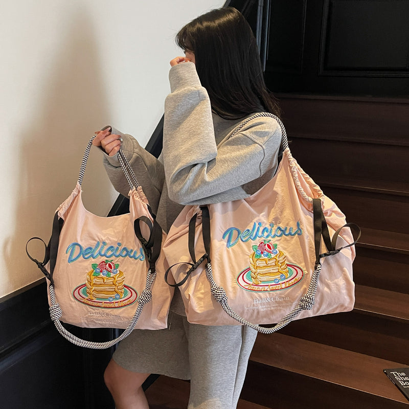 Nylon Embroidered Shoulder Tote Bag for Women