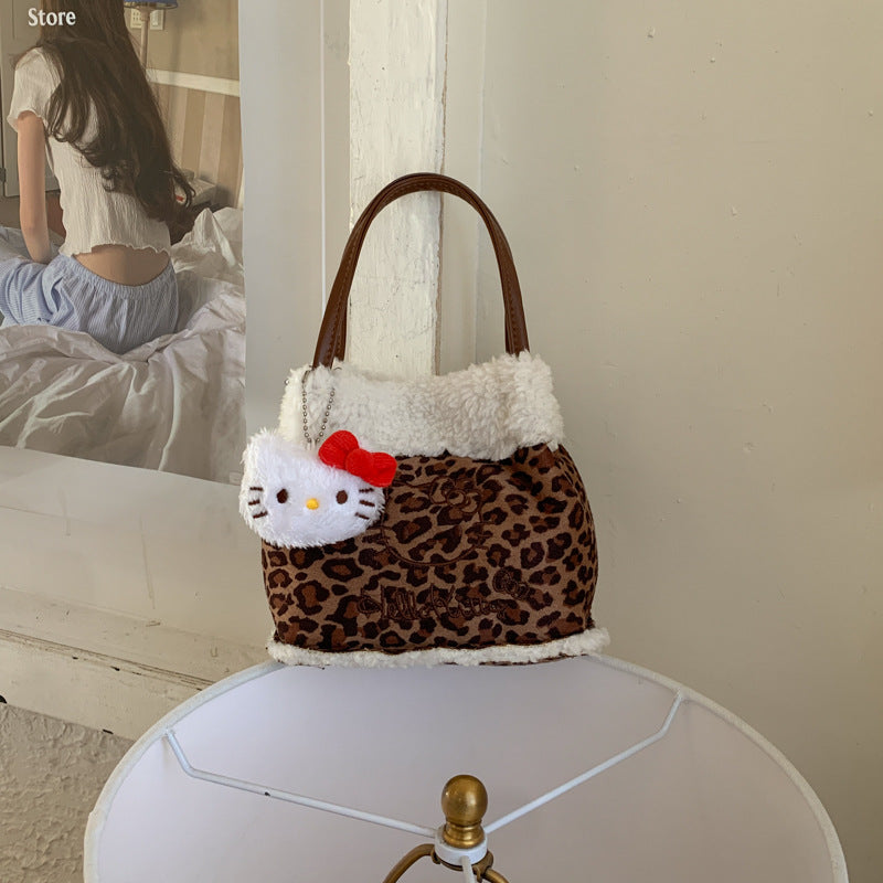 Suede Leopard Print Cat Messenger Bag Mini Shoulder Bag