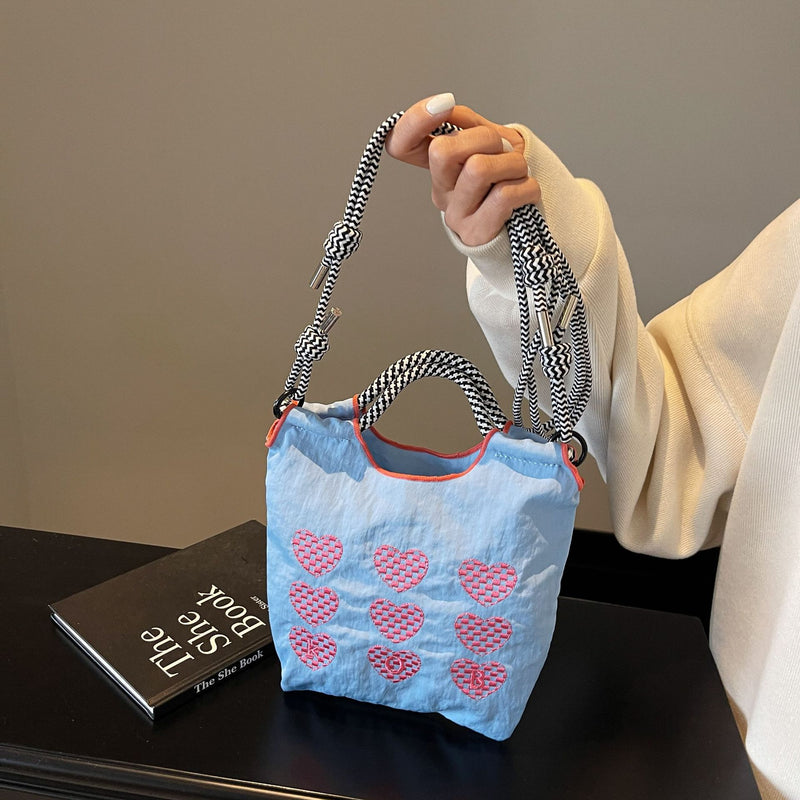 Ese Ball Chain Embroidery Love Shoulder Bag Shopping Bag Nylon Fashion Casual Portable Shoulder Messenger Bag