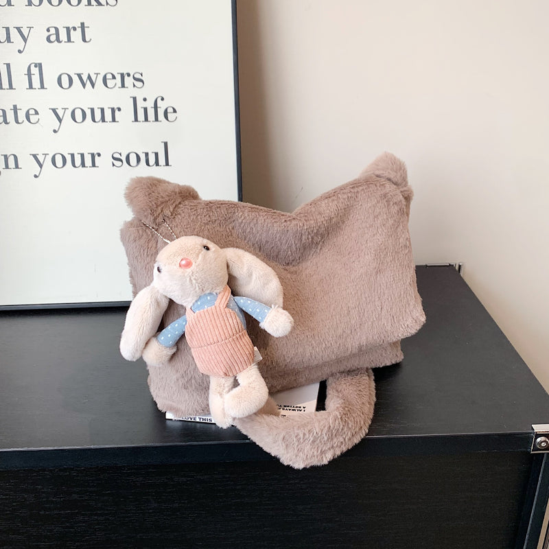 Fashion Plush Shoulder Bag Light Luxury Square Commuter Messenger