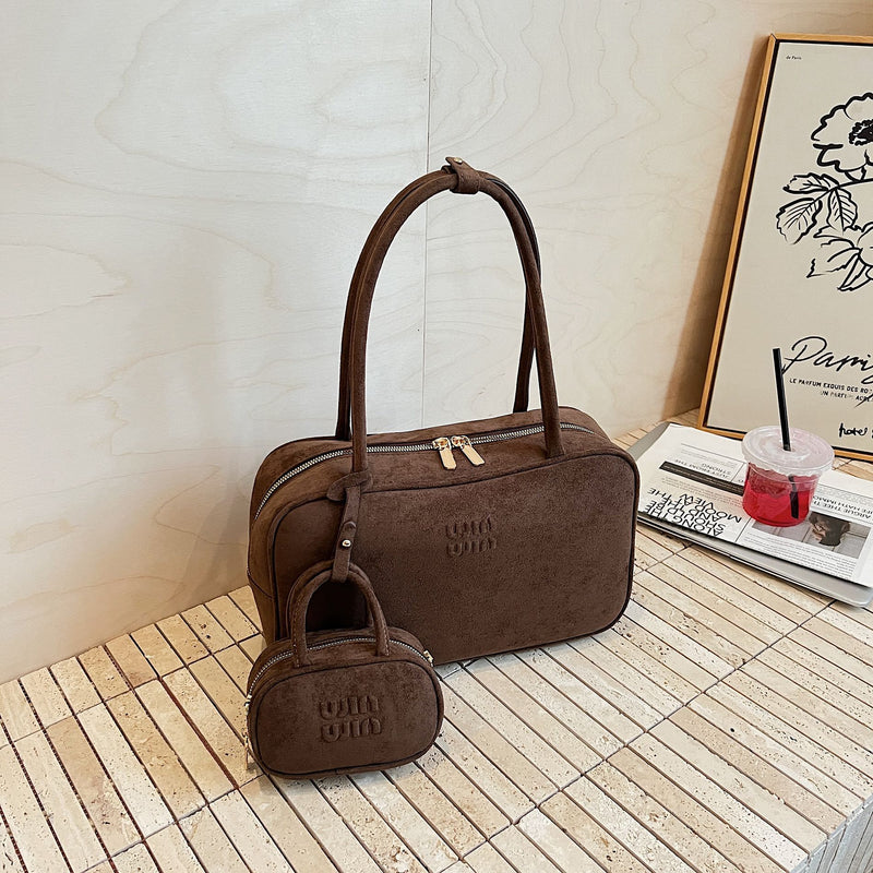 Vintage Suede Miu Shoulder Bag Women's Niche Pillow Handbag