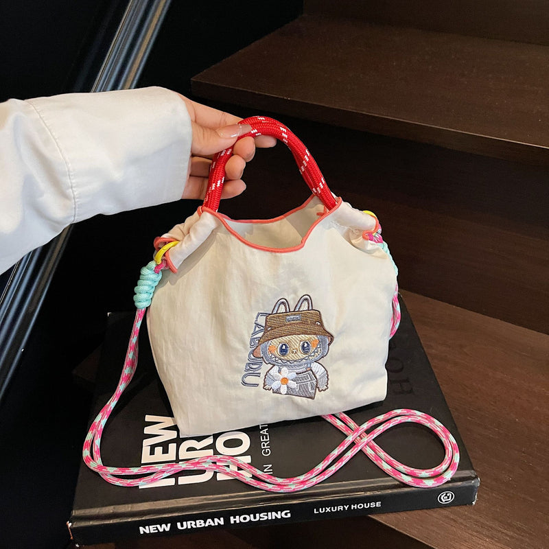 Niche Embroidery Drawstring Messenger Bag