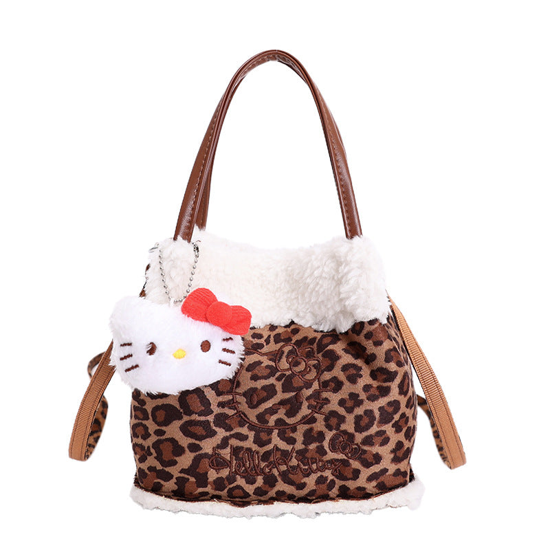 Suede Leopard Print Cat Messenger Bag Mini Shoulder Bag