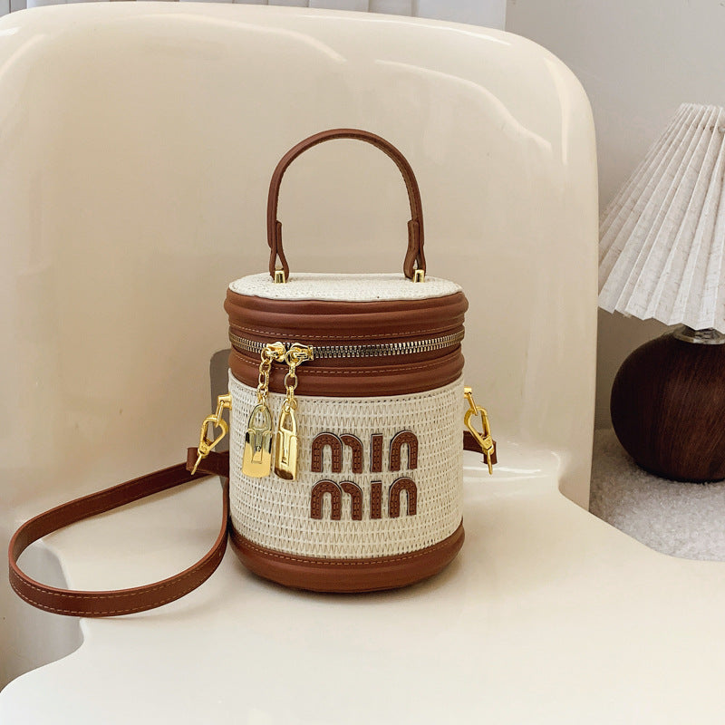 Woven Cylinder Crossbody Bag Women's Shoulder Handbag