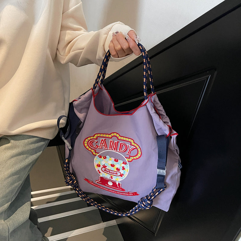 Embroidered Large Capacity Ball Chain Shoulder Bag