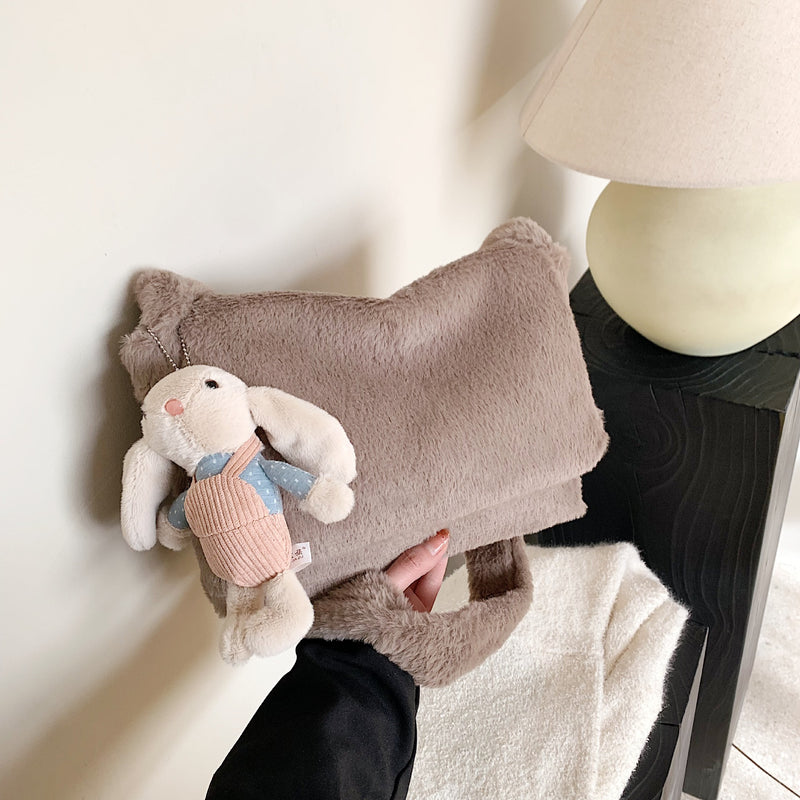 Fashion Plush Shoulder Bag Light Luxury Square Commuter Messenger