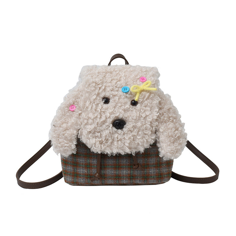 Trendy Plush Puppy Shoulder Bag Cute Cartoon Messenger Bag