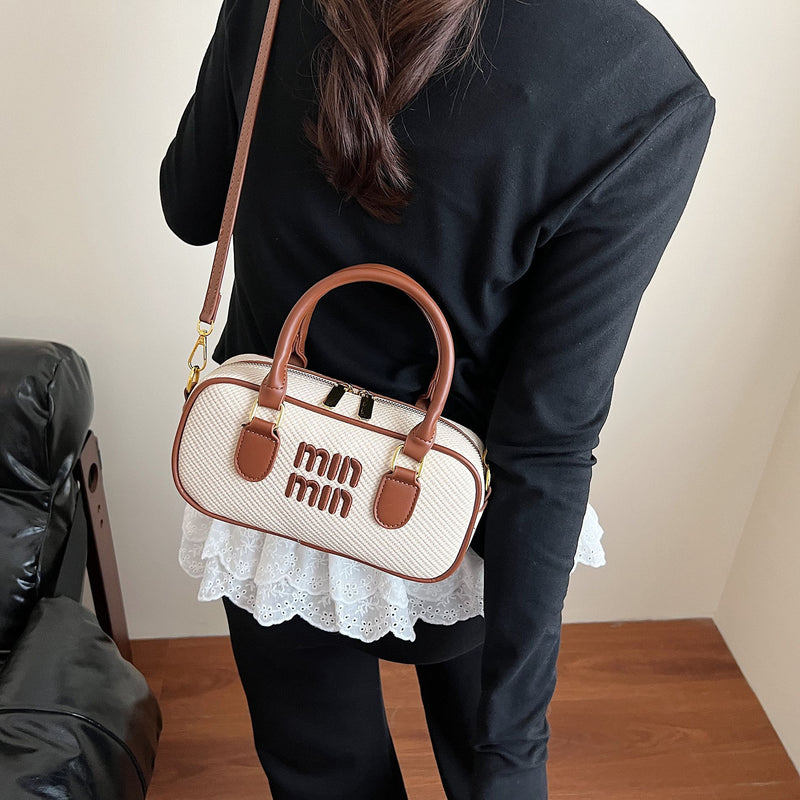 Embroidery Miu Small Square Bowling Shoulder Bag