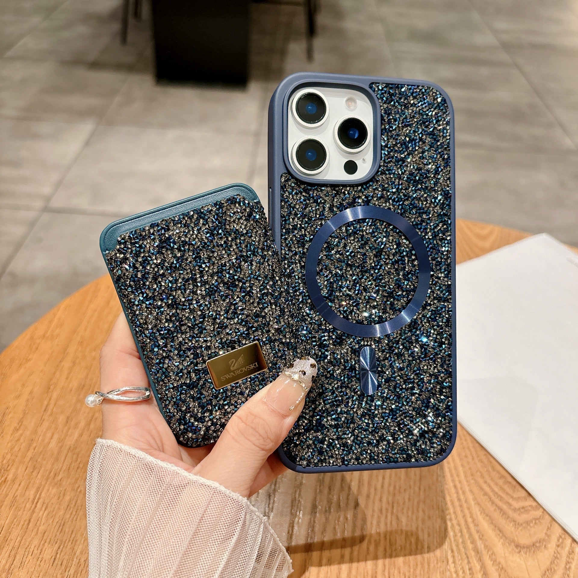 Rhinestone Magnetic Card Bag Case for iPhone 17 Pro Max