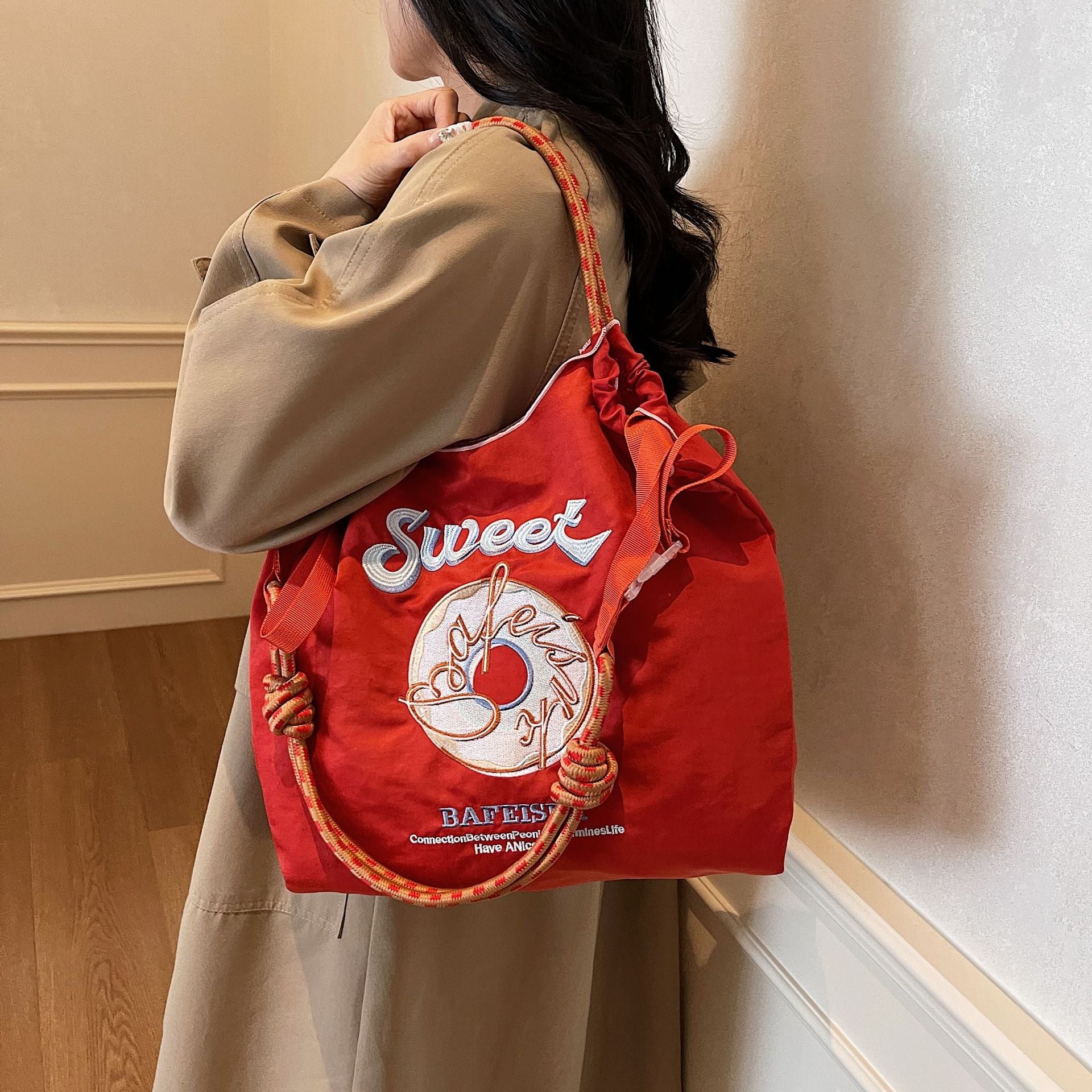 Ese Ball Chain Donut Embroidery Eco Shopping Bag Tote