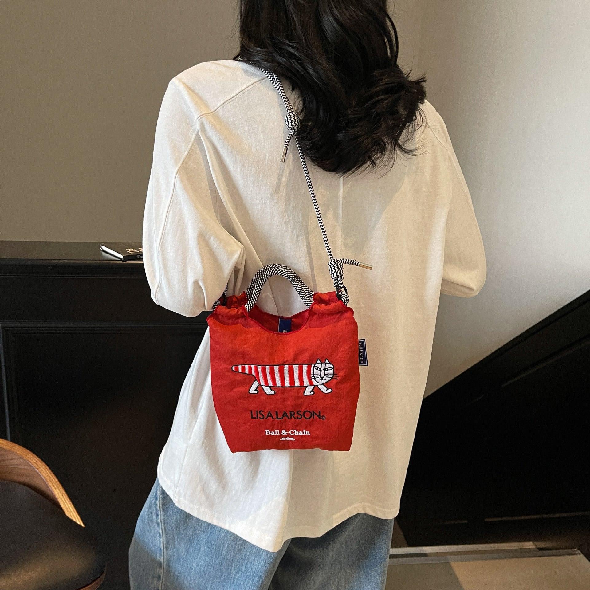 Cartoon Embroidery Ball Chain Shoulder Bag Women's Lightweight Nylon