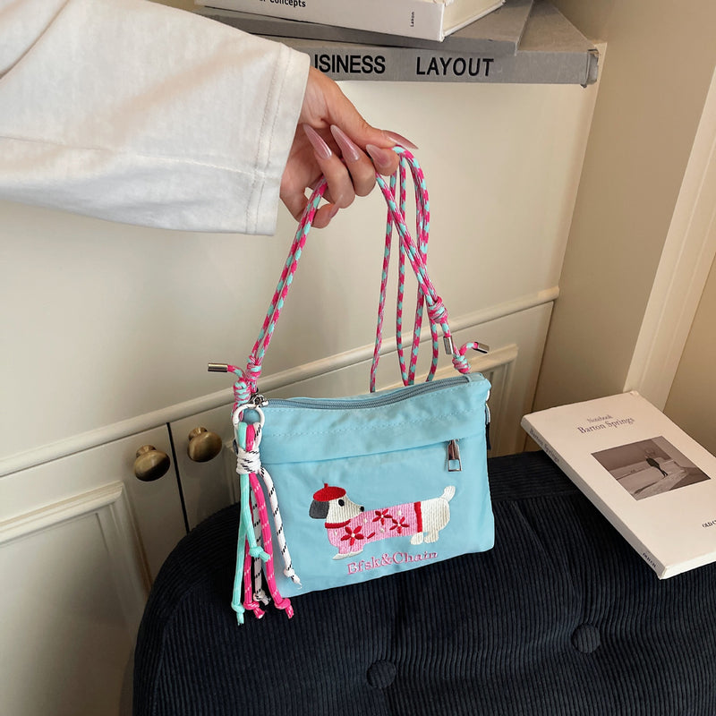 Cartoon Dachshund Embroidered Dog Bag Eco-Friendly Commuter Messenger Bag