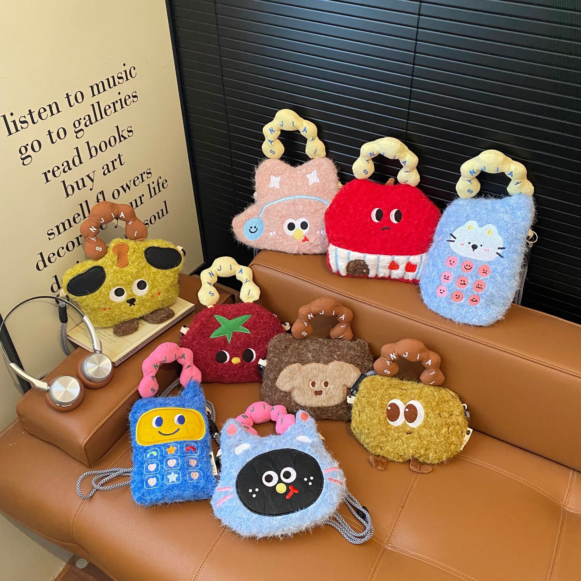 Cute Cartoon Mobile Phone Bag Plush Storage Shoulder Bag