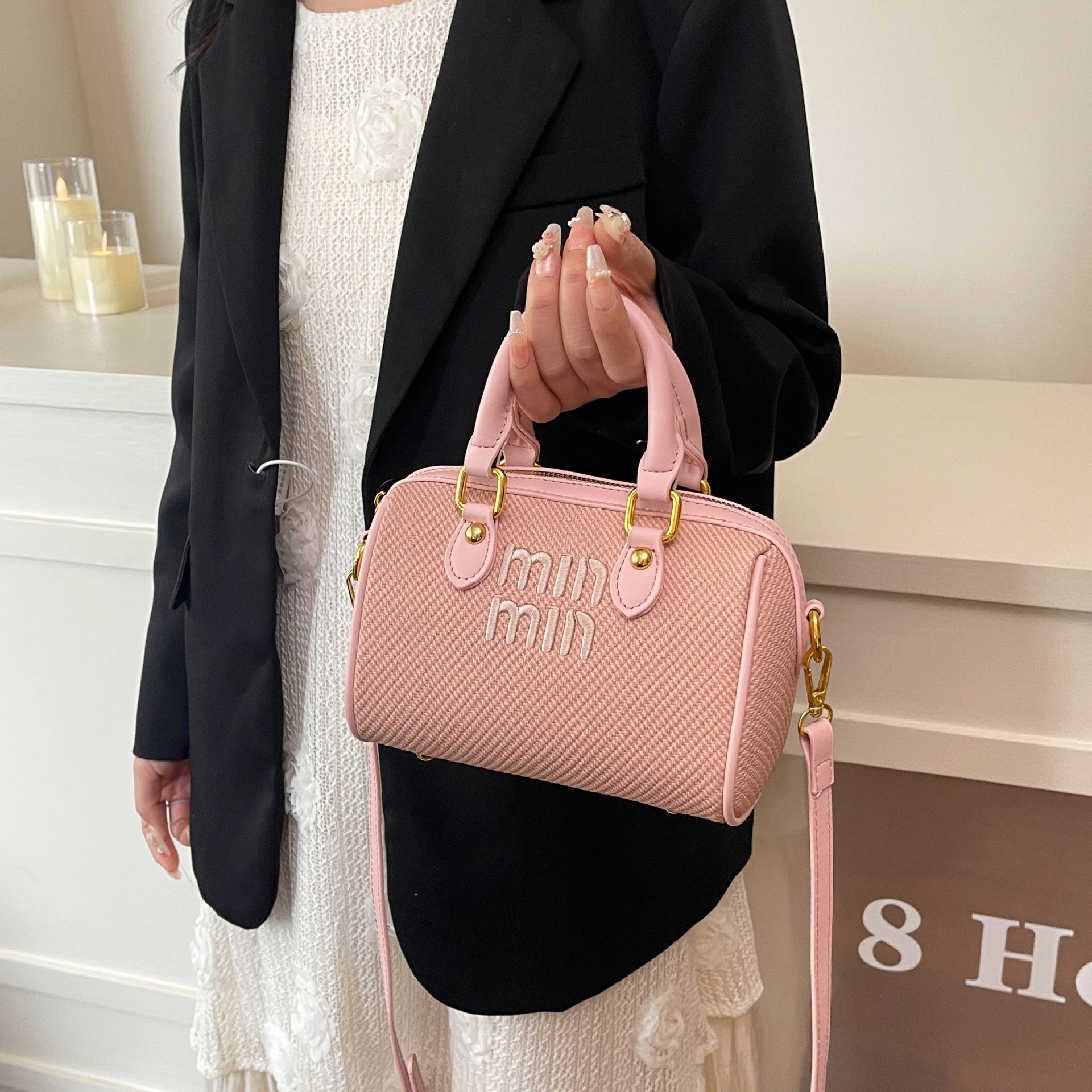Embroidery Miu Linen Pillow Shoulder Bag for Women