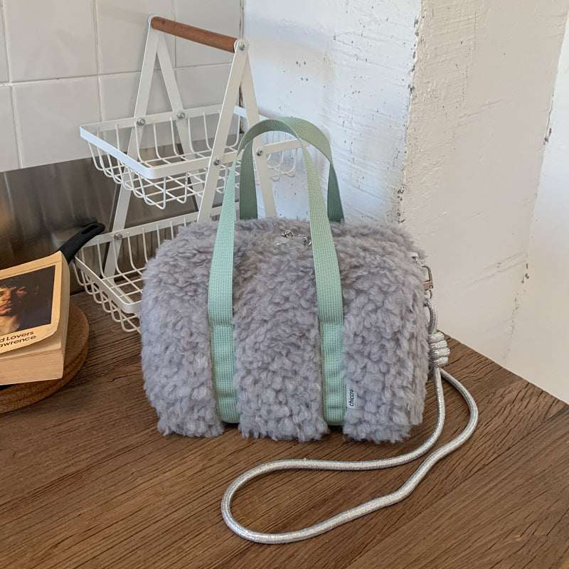Fashion Plush Splicing Pillow Bag Commuter Contrast Color Cosmetic Bag